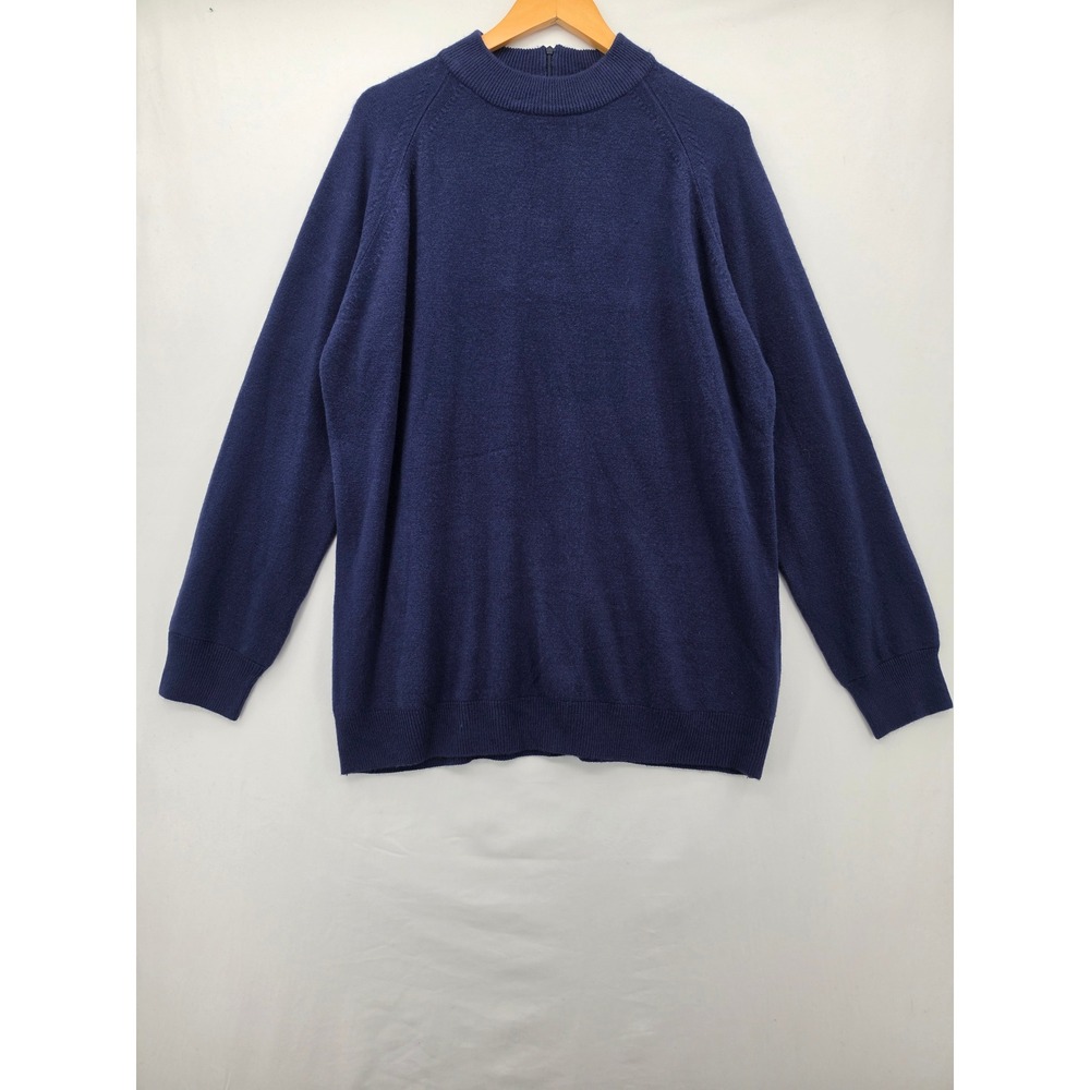 Bentley Woman Vintage Navy Blue Mock Neck Back Zip Knit Sweater Plus Size 2X New